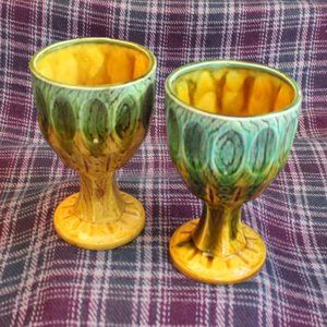 MCM Japan Green and Brown Ceramic Goblet Planters